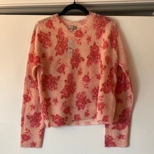 NWT gauzy jcrew pink floral alpaca sweater. size M